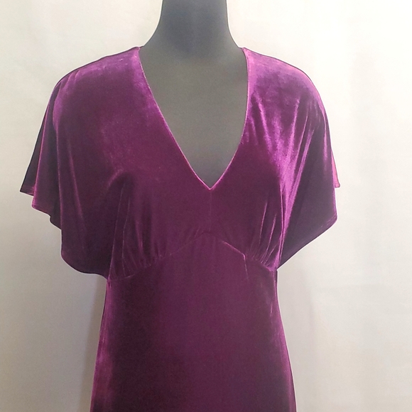 Taylor Purple Velvet Dress V cut short sleeves Ruffle hem Size 12 - Picture 5 of 10